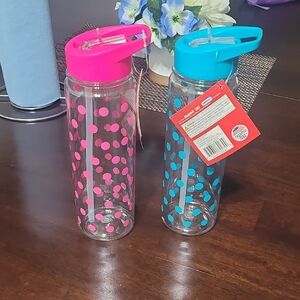 Polka Dot Water Bottles - Pink and Blue
